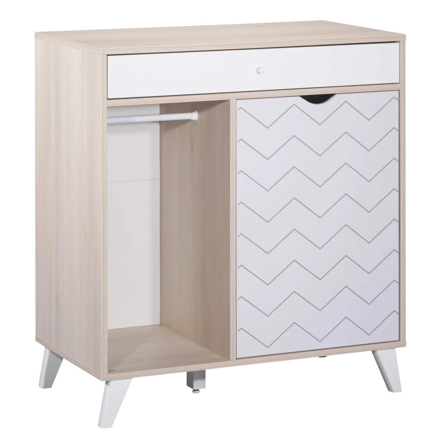 Wave Commode 1 Tiroir Acacia Gris / Blanc De Sauthon Baby's Sweet Home