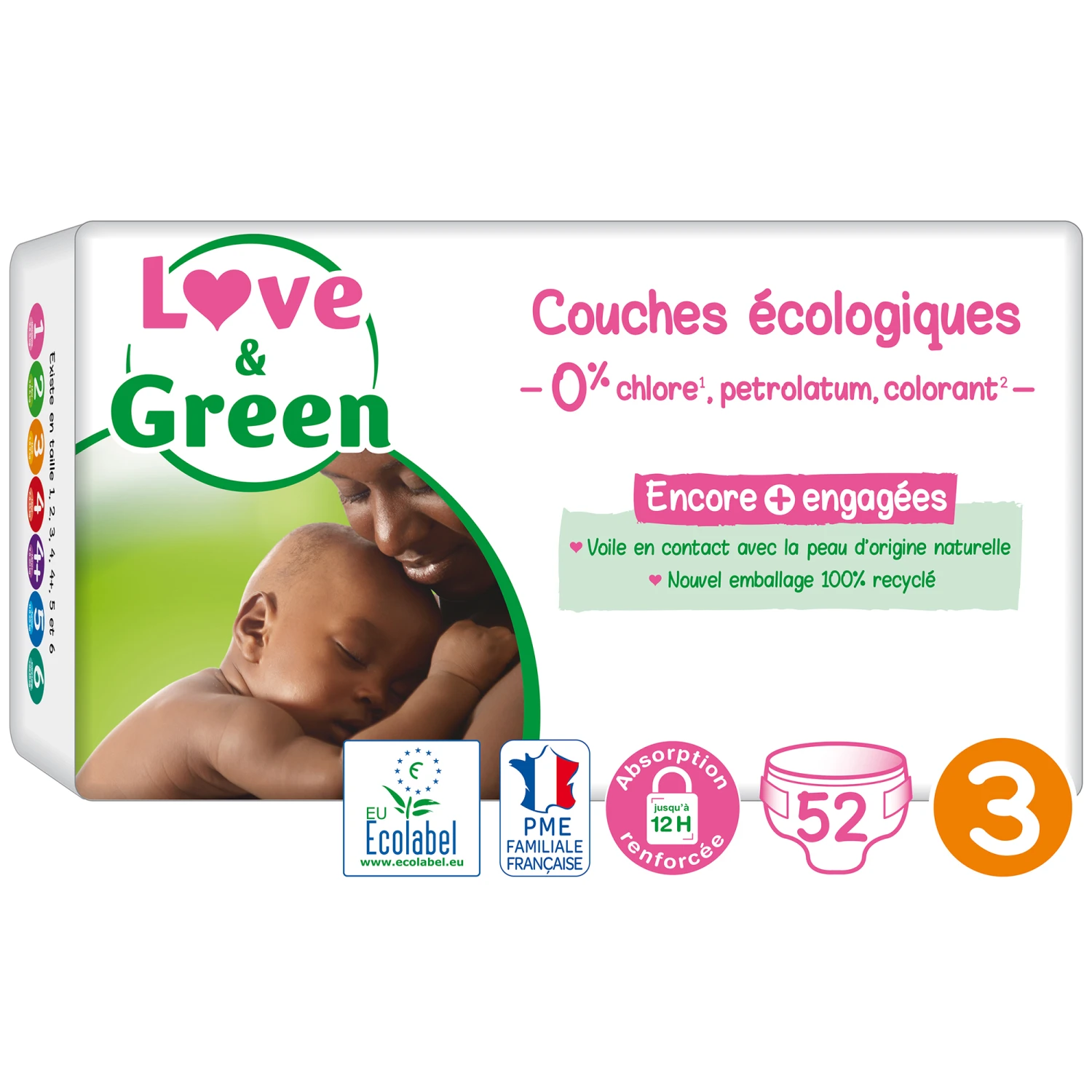 Couches écologiques Blanc T3 De Love & Green 3 Couches écologiques Blanc T3 De Love & Green