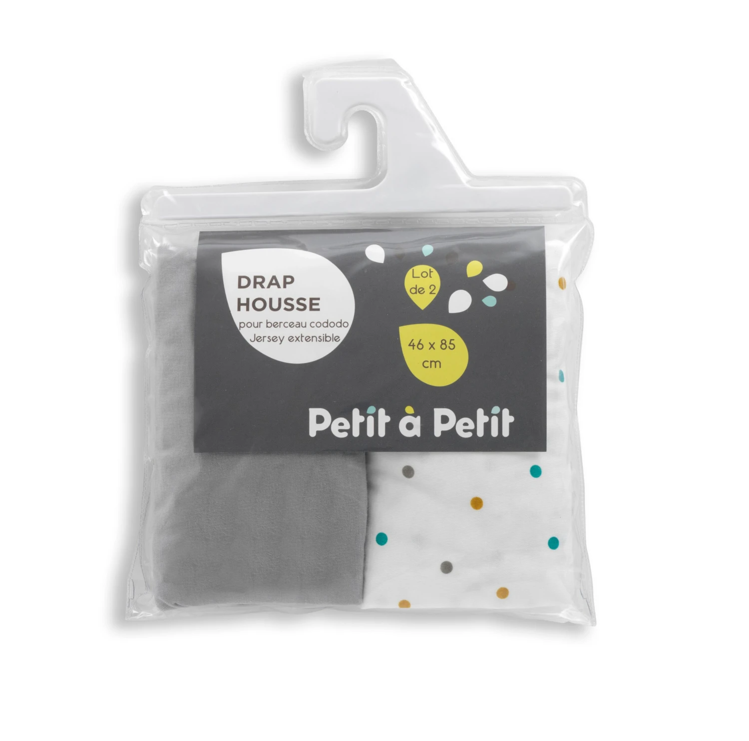 Lot De 2 Draps Housses Cododo Gris/Pois 46 X 85 Cm De Petit à Petit