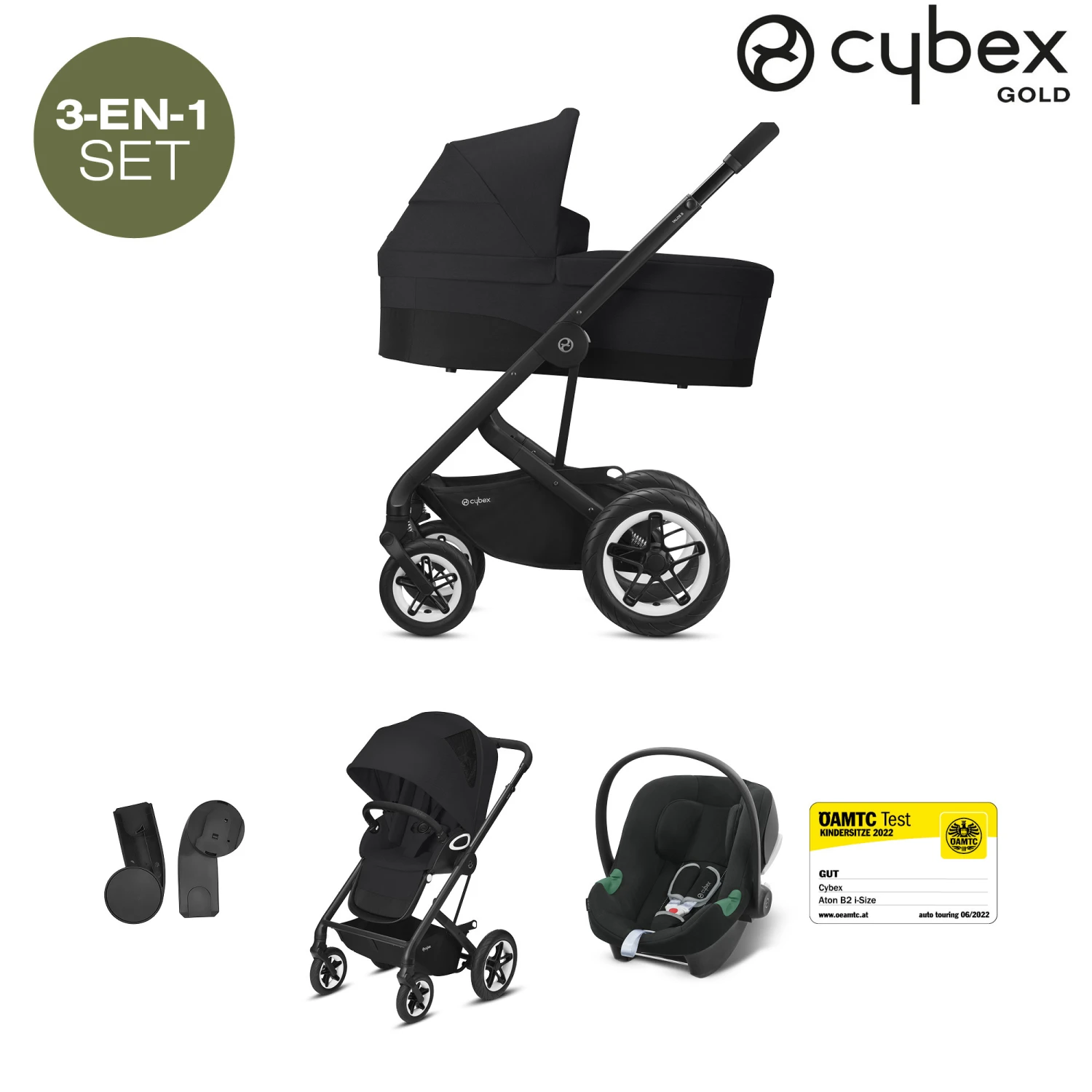 Trio Poussette Talos S + Aton B2 + Adaptateurs Deep Black De CYBEX