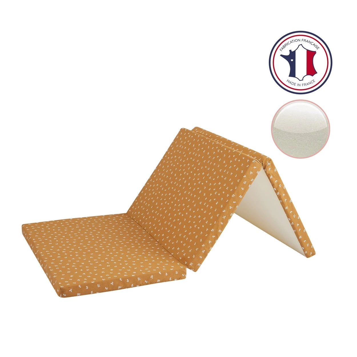 Matelas Bébé Pliant 3 Parties Camel Fleuri 60 X 120 Cm De Candide – Image 2